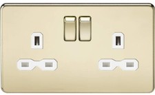 13A Single Brass DP Switched Plug Socket with Dual USB Screwless Knightsbridge