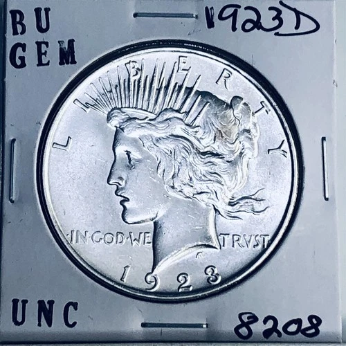 1923 D BU GEM PEACE SILVER DOLLAR UNC MS+++ GENUINE U.S. MINT RARE COIN 8208