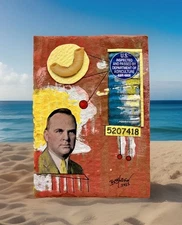 Macaroni Moon - Original Mini Collage Mixed Media Surrealism Art Cardboard ACEO