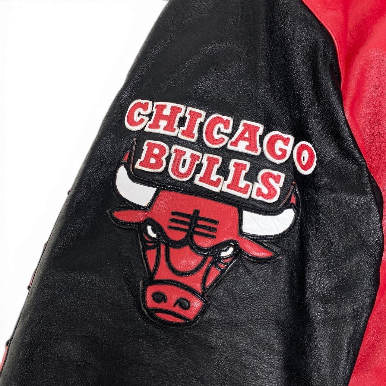 Jeff Hamilton Chicago Bulls Leather Varsity Jacket S Red White Vintage BC image 9