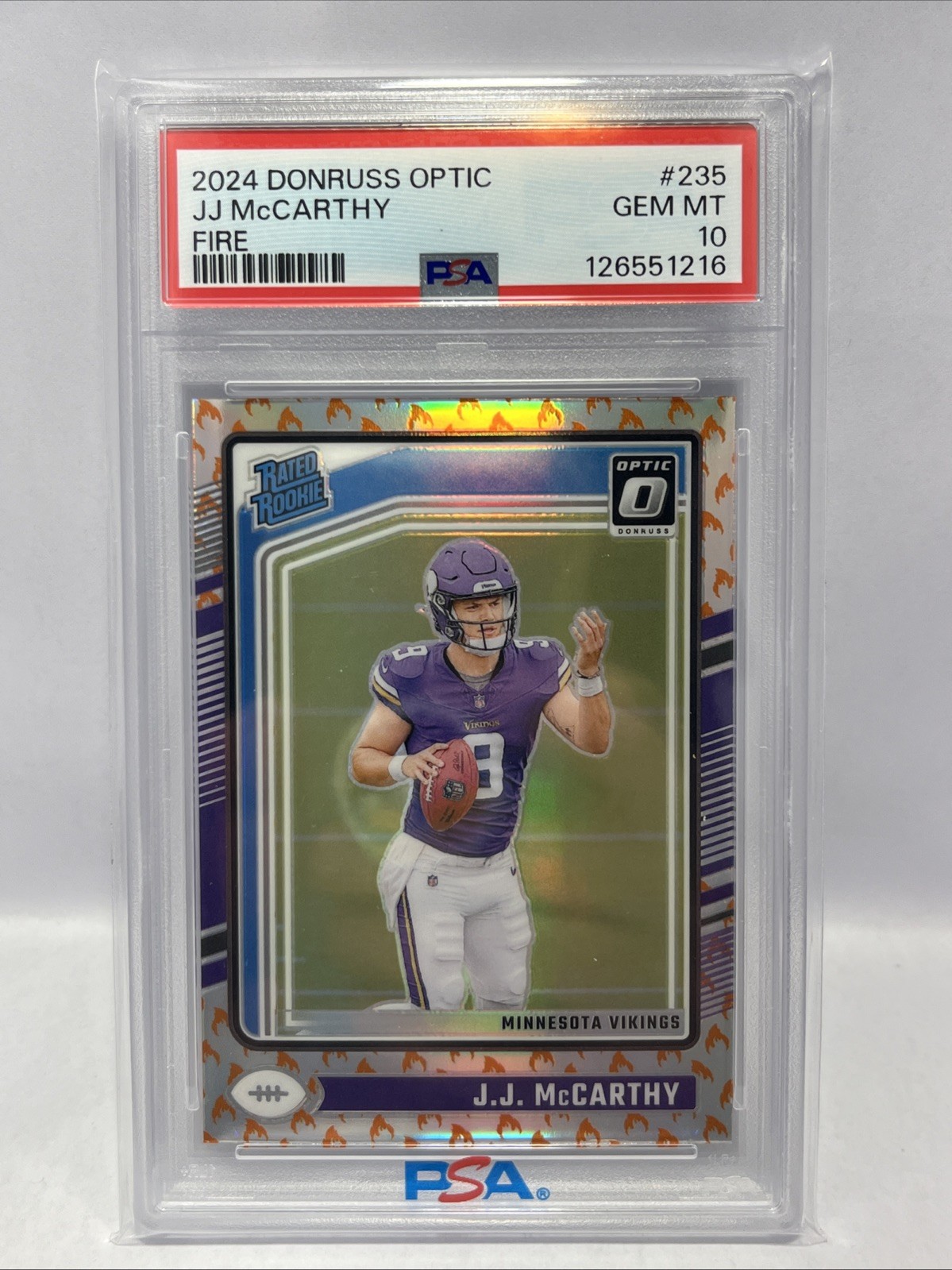 2024 Panini Donruss Optic - Rated Rookie J.J. McCarthy #235 Fire (RC) PSA 10!