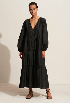 Matteau Black Tiered Maxi Dress Size 1 (Size 6-8AU)