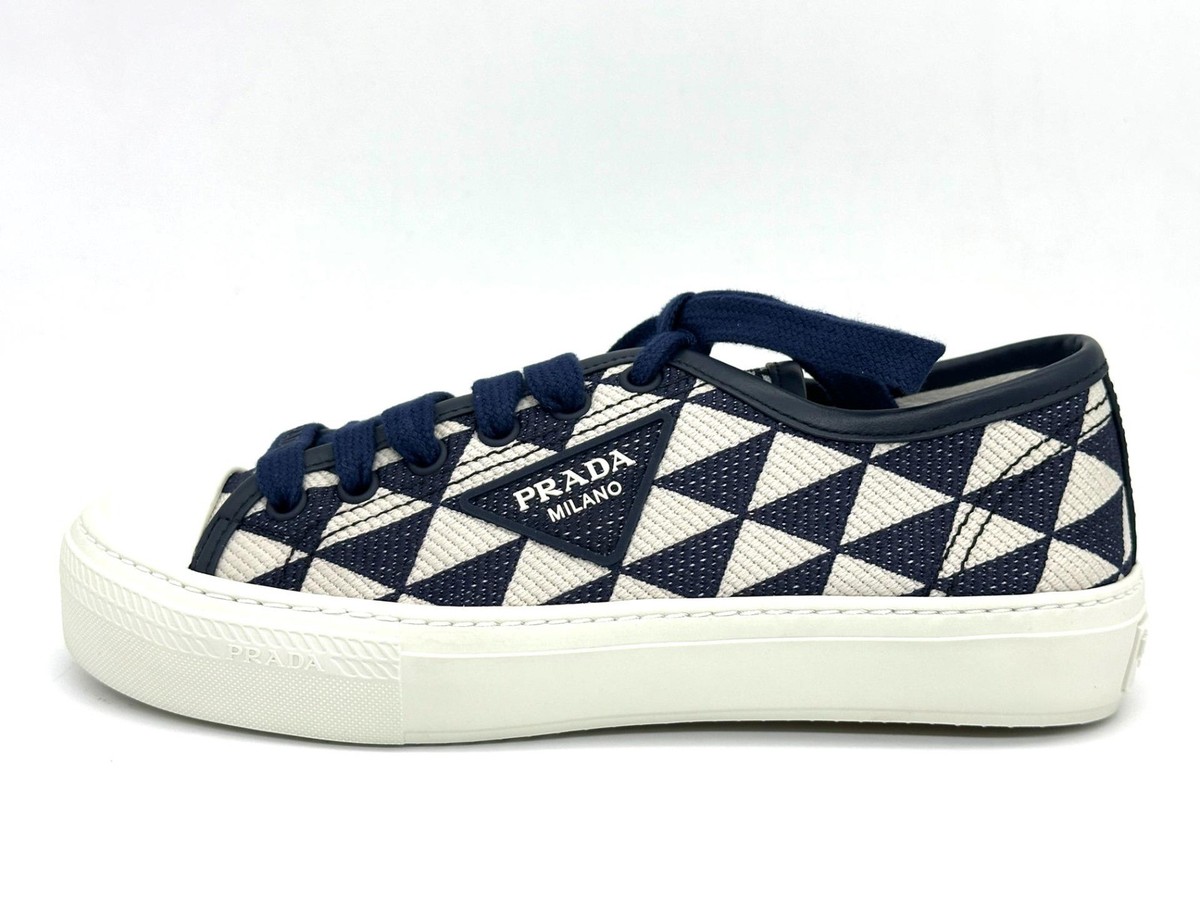 PRADA Triangle Logo Jacquard Lace Up Platform Sneakers