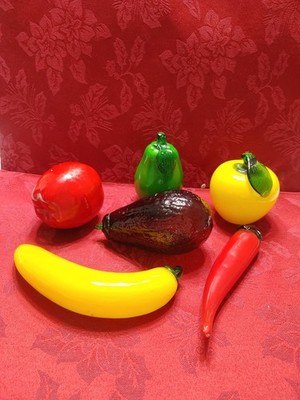 Vintage Hand Blown Art Glass Fruit & Vegetable 6pc Murano Style Mid-Century Read