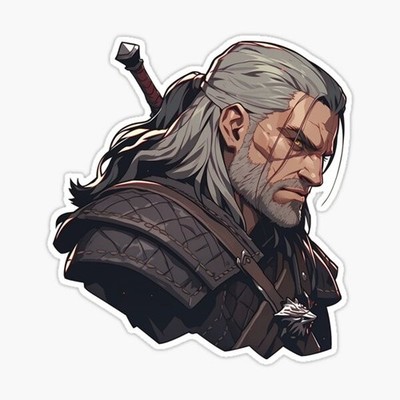 Geralt of Rivia Witcher White Wolf Wild Hunt Portrait Gruff Manly Vinyl Sticker