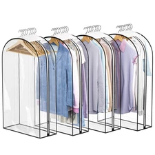 Clear Garment Bag For Hanging Clothes-4 Pack 10” Gusseted Suit Bags Closet
