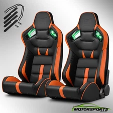 [Noen Racer Series]Black+Orange Reclinable PVC Univeral Racing Seats Pair