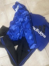 NEW BOYS ADIDAS 2-PIECE TRACK SUIT JACKET PANTS SET CAMO BLUE XL 18/20