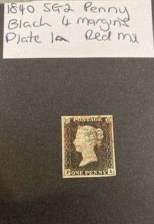 SG2 1840 Penny Black 4 Margins Plate 1a Red MX (1086)
