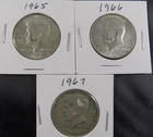 1965 1966 1967 Kennedy Half Dollars • 3‑Coin 40% Silver Set • Good Detai