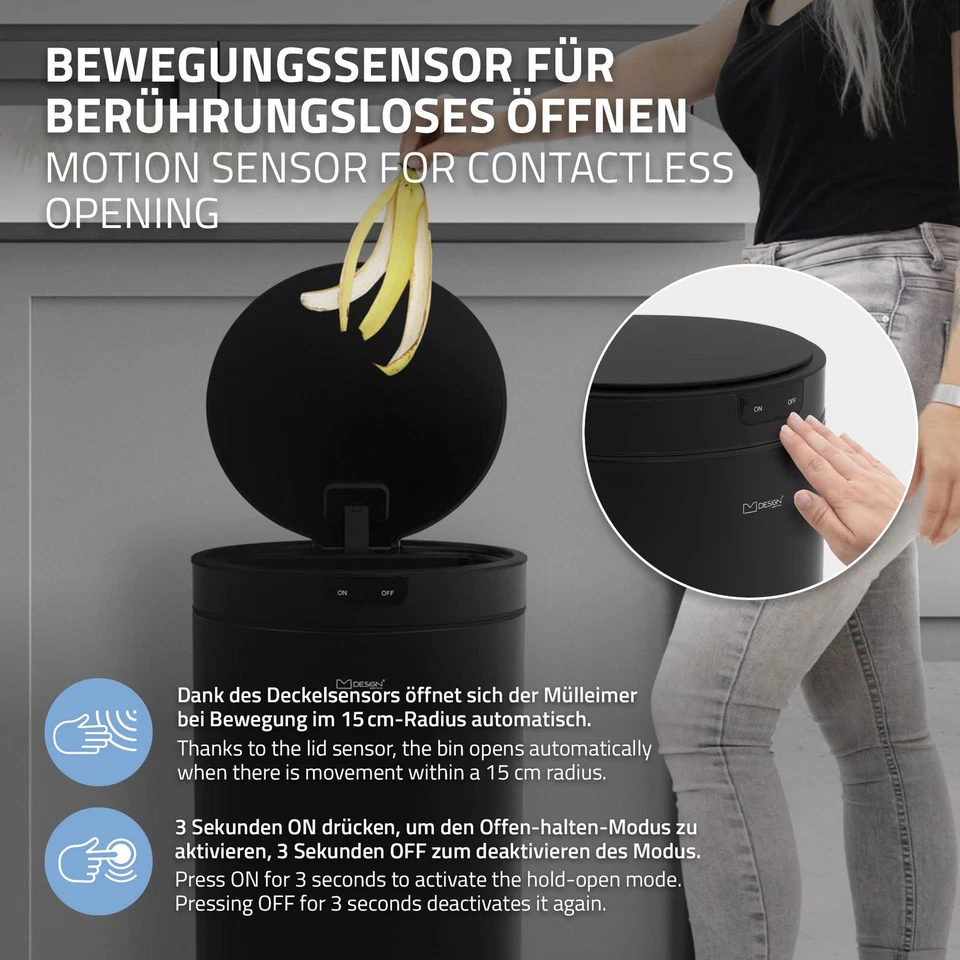 Mülleimer mit Automatik Sensor Abfalleimer Papierkorb Abfallbehälter Stahl 30L - Bild 3 von 4