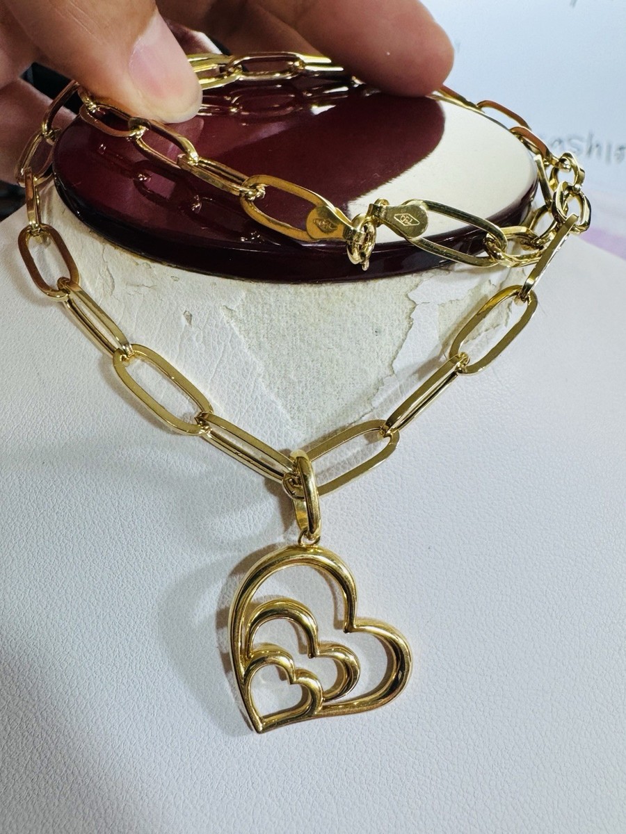 アクセサリー 18K (750) saudi gold Pure 18K 750 Saudi Real Fine Gold Heart Necklace 17.5”/18