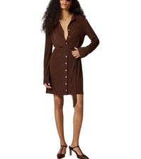 J Crew Womens Long Sleeve Button Down Shirt Dress Tie Waist Brown Large NWT