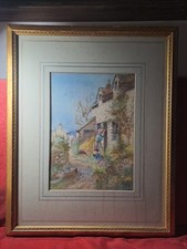 Quadro Antico. Acquerello su carta, firmato, cm 24,5×34;cornice cm 49x60