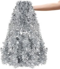 50 Feet Silver Metallic Foil Hanging Tinsel Twist Garland for Xmas Tree Home