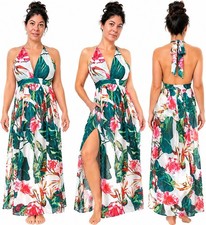 Women’s Size M Multicolor Floral Halter Tie Back Sleeveless Maxi Dress Side Slit