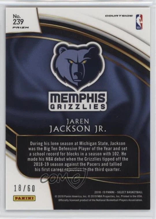 2018-19 Panini Select Courtside Copper Prizm /60 Jaren Jackson Jr #239 Rookie RC - Image 2 of 2