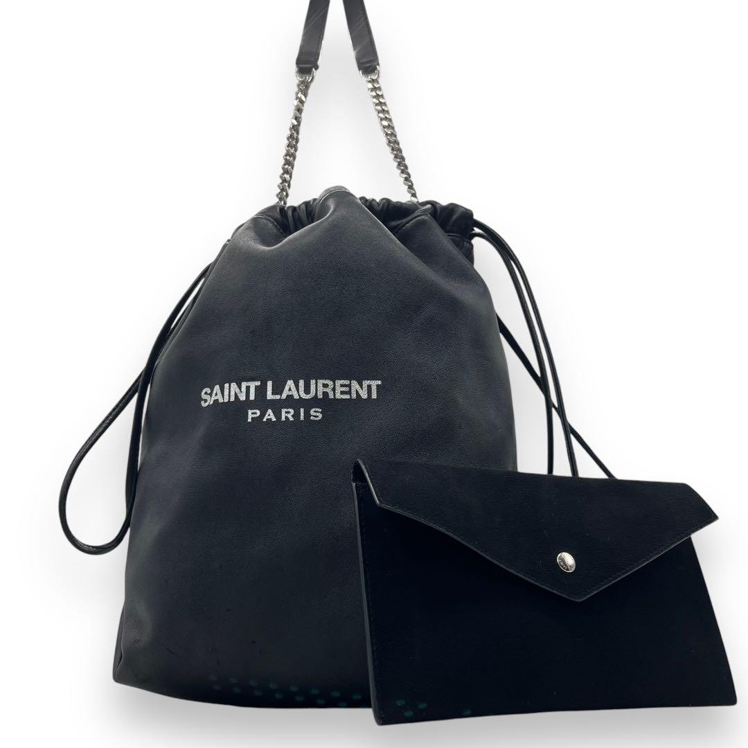 Borsa a secchiello Saint Laurent Teddy nera in pelle catena tracolla unisex ottima