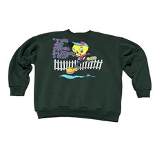 Vintage Looney Tunes Warner Bros Tweety Bird Sweatshirt Green Size XL 24.5 x 26