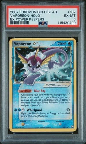 2007 Pokémon EX Power Keepers Vaporeon Gold Star #102 – PSA 6 EX-MT Super Clean