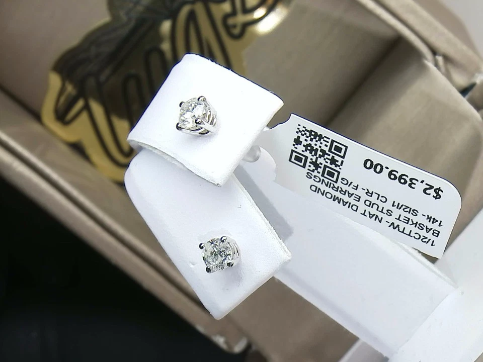 💥1/2CTTW REAL NATURAL Diamante STUD Pendientes Oro Blanco 14k💥OFERTA VIERNES NEGRO💥 Foto 4 de 4