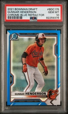 Topps Gunnar Henderson Bowman Draft Chrome Blue Refractor POP 8 PSA 10  #/150