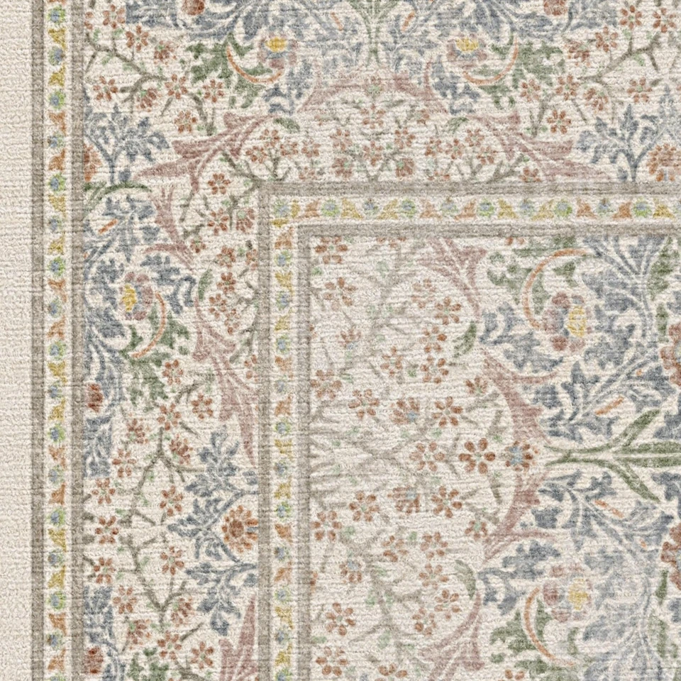 x Morris & Co Washable Area Rug – Blackthorn Ivory Blue 2x3, Stain-Resistant,... - Image 3 of 4