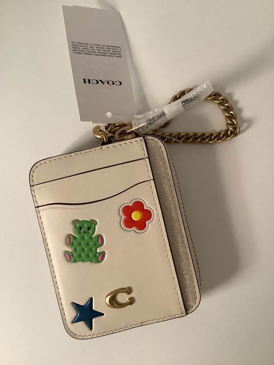 NWT Coach Essential Zip Card Case Wallet Sticker Print Brass