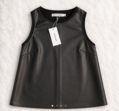 NWT Love Soft Faux Leather Tank Top Black Sleeveless Vegan Leather Chic Edgy