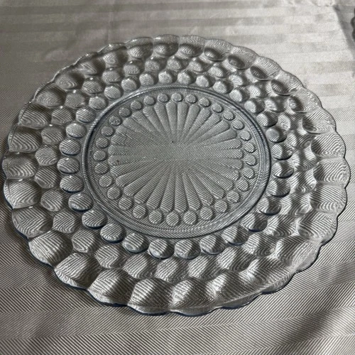 4 Vtg  Anchor Hocking Blue Bubble Glass Dinner Plate/9.5 inch DEPRESSION GLASS