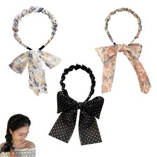 Floral Bow Headbands With Teeth Non Slip Knotted High Cranium Hairband 3 PCS