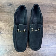 Gucci Men's Classic Horsebit Loafers Black Suede Gold Hardware
