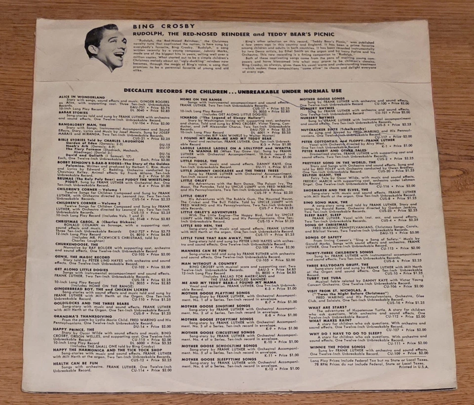 Bing Crosby Rudolph the Red Nosed Reindeer 78 rpm Single 10" Decca Records K-15 - Image 2 of 4