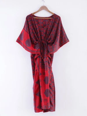 Retro 80s Crepé Seda Caftán Longitud hasta Pies Elegant Vestido Estilo Étnico - Imagen 1 de 4