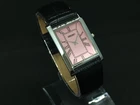 Vintage Seiko Tank Quartz Pink Roman Numerals Dial Leather Strap Wrist Watch