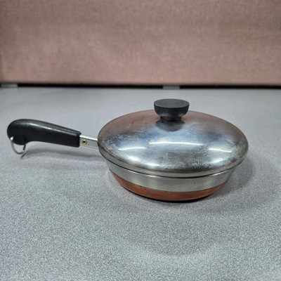 Revere Ware 7 inch Skillet Pan with Lid Copper Bottom Silver Good Vintage USA