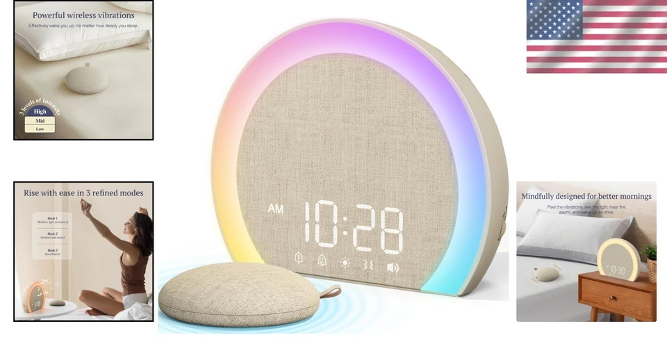 Modern Digital Alarm Clock with Bed Shaker, 9 Colors & Adjustable Brightness - Image 2 of 4