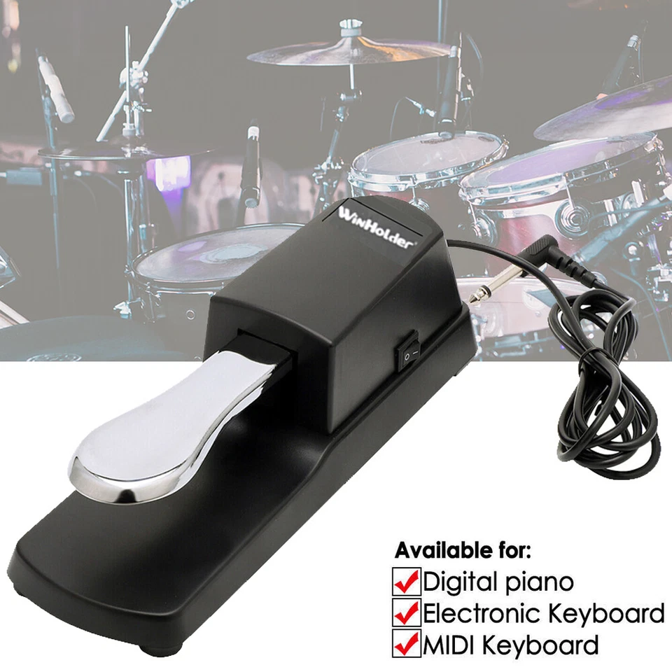 WINHOLDER Universal Sustain Pedal w/ Polarity Switch 1/4" Jack for Electric Piano Keyboard