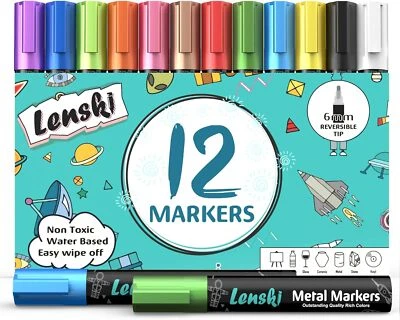 Lenski 12 Kreidestifte für Fenster & Tafel Abwaschbar 6mm Kreide Stift Malen