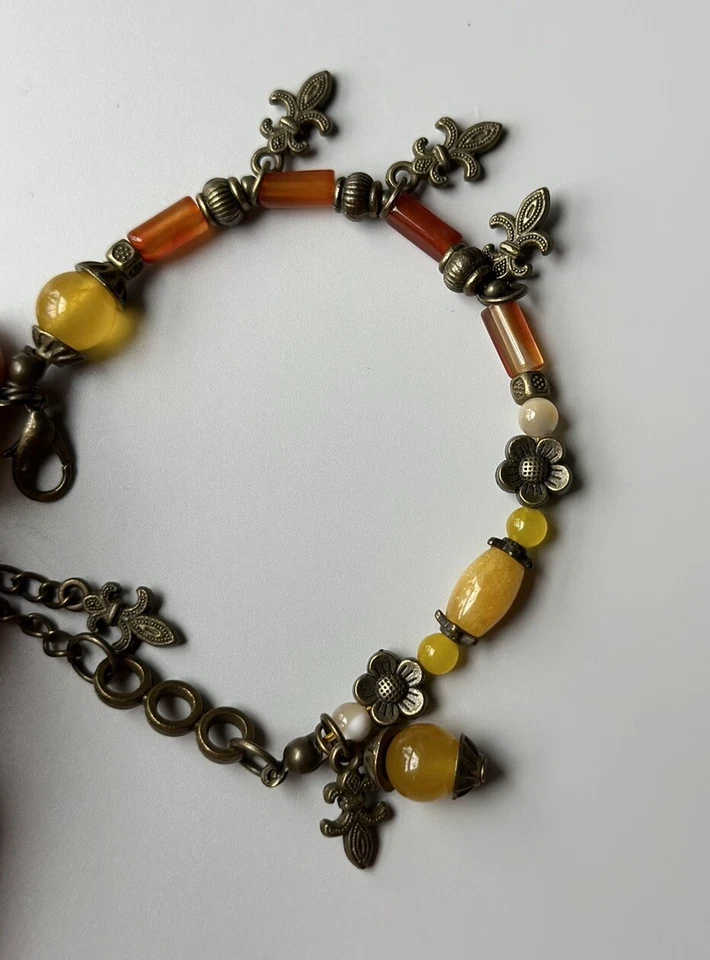 Браслет ручной работы нефрит камень бронза оранжевый ручной работы богемные ювелирные изделия новый - Изображение 3 из 4