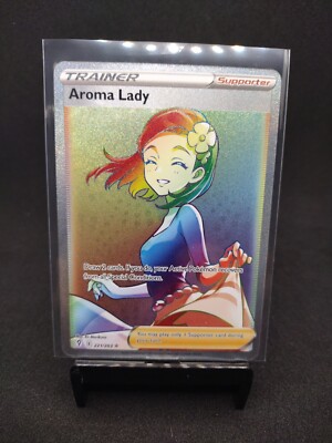 aroma lady rainbow pokemon card Aroma Lady 221/203 Evolving Skies NM Full Art Secret Rainbow Rare Pokemon  Card