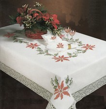 Stamped Cross Stitch  Christmas Holly 68" x 90" Oval Tablecloth T201230-90V