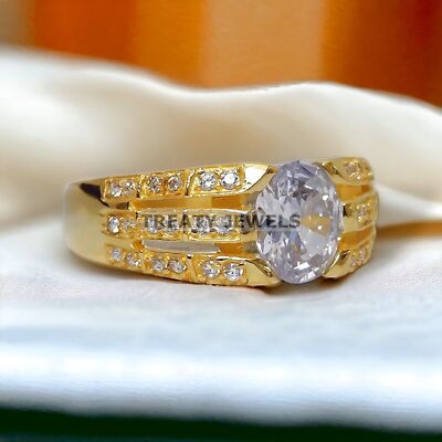 Moissanite Oval Cut With 14K Solid   Gold  Ring For Men's #785