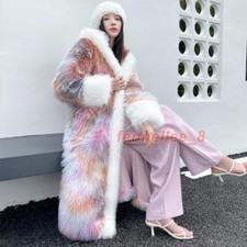 Womens Winter Multicolor Furry Hoodie Faux Fur Outwear Warm Loose Long Overcoat