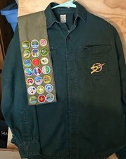 Boy Scouts Of America Explorer Official Uniform Shirt with Sash and Badges 1970S