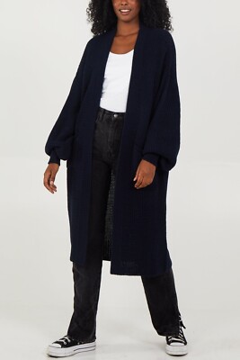 NEU QED GROBSTRICK LONGLINE MARINEBLAU TASCHE CARDIGAN ONE SIZE 14-20