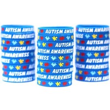 100 Autism Awareness Silicone Wristbands - Pick Sizes 7" Child, 8" Adult, 9" XL