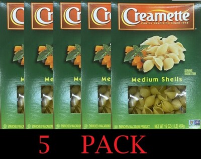 5x Creamette Pasta MEDIUM SHELLS  Noodles NON GMO 16 oz Box - 5 PACK