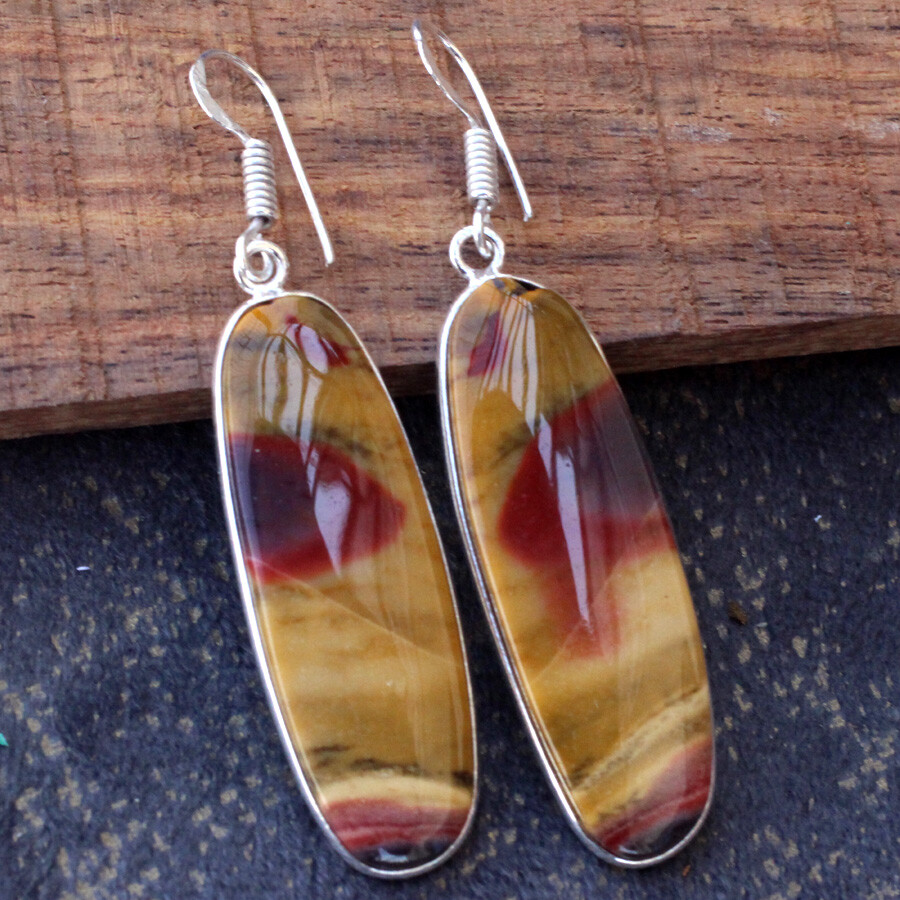 925 Silver Plated Australian Mookaite Ethnic Earrings Jewelry Size 2.2