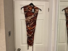 Pretty Little Thing brown abstract print bodycon dress 6 brand new with tags